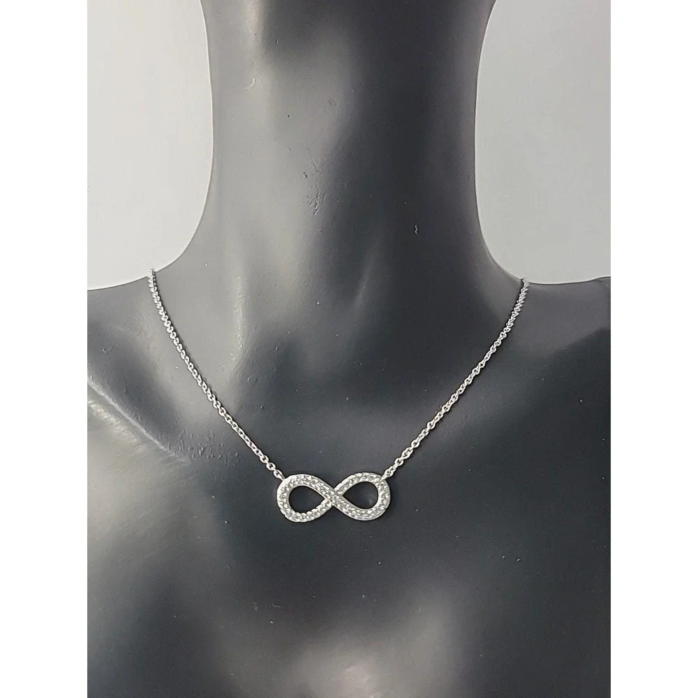 Vintage Infinity Symbol Necklace Silver Tone Pave Crystal‎ Pendant Minimalist